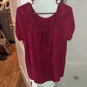 Women's Maroon Lace Detail Top